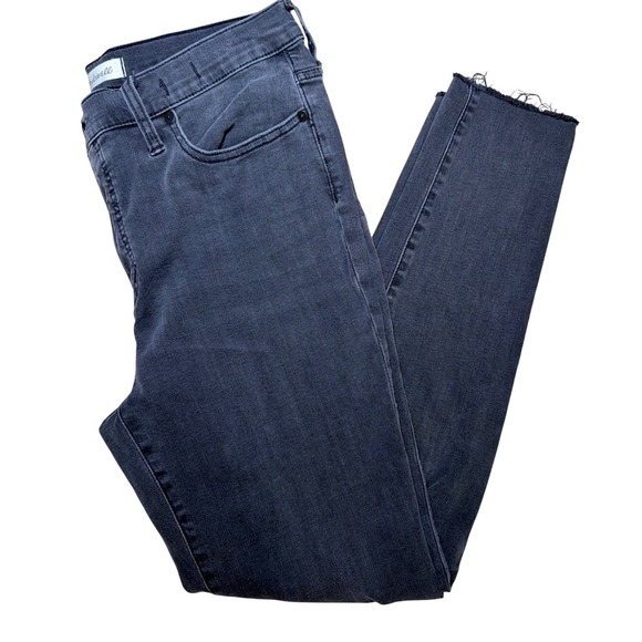 Madewell 9" Mid-Rise Skinny Jeans Women 31 Black Good Distressed Raw Hem H2230 - Picture 6 of 7